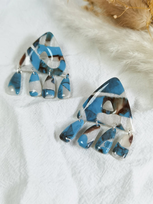 Bohemian turquoise and pearl organic triangle with tassels bohemian earrings dangle drop earrings summer jewellery