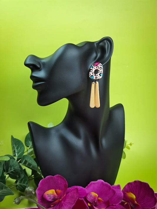 Dangle earrings with leopard print earrings cool earrings fashion jewelry boutique festival earrings