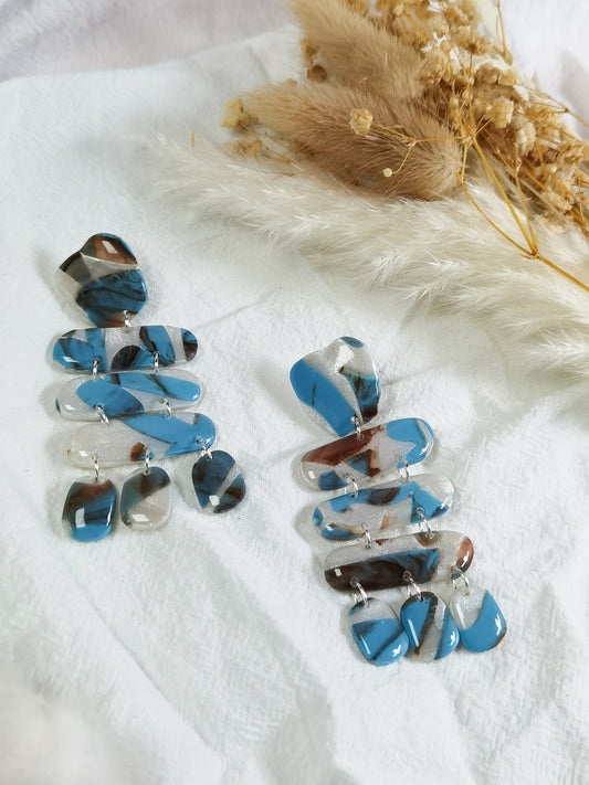Bohemian turquoise and pearl organic statement dangle drop earrings beach jewellery holiday earrings