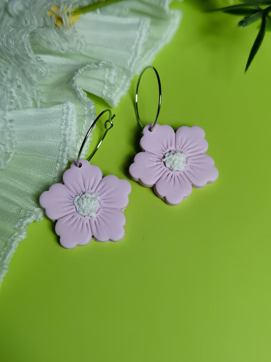 Candy pink polymer clay earrings flower earrings on hoops gift for her
